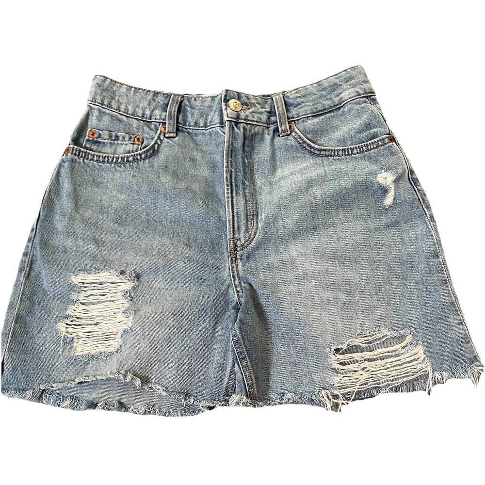 H&M Divided Cut Off Jean Shorts Sz 6 Distressed Blue Denim High Rise Grunge
